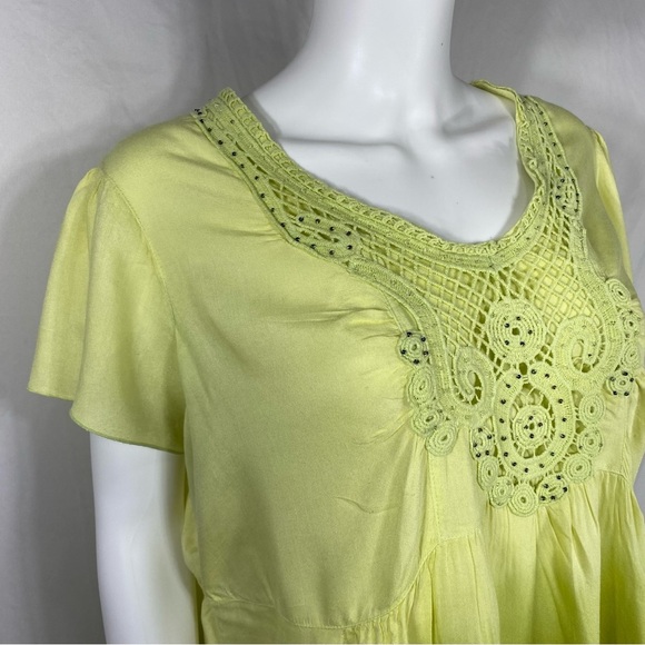 Westbound Lime Green Boho Crochet Collar Peasant Top - Picture 2 of 6